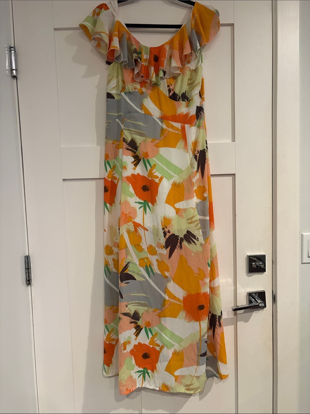 Floral Ruffle Off-Shoulder Maxi Dress - Multi Orange